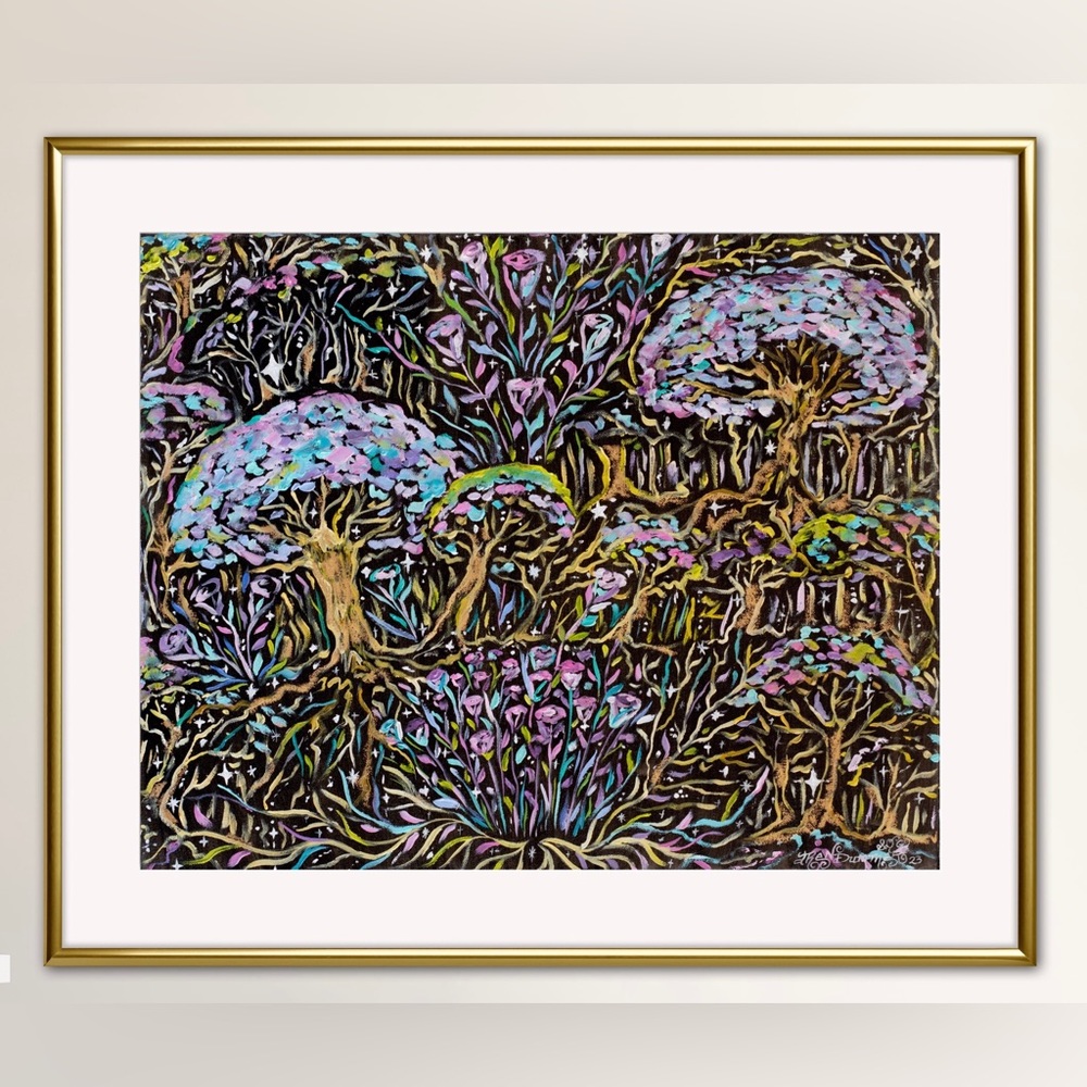 Dark Forest Art Print of Oil Painting Magical Fantasy woodland medieval fairy - Picture 1 of 8